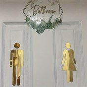 Resim Tuvalet Etiketleri 1 çift kendinden yapışkanlı banyo işaretleri - Erkek ve Kadın tuvalet kapı etiketleri, Gümüş Altın tonlu ofis iş dekorasyonu, Noel hediye süslemesi 