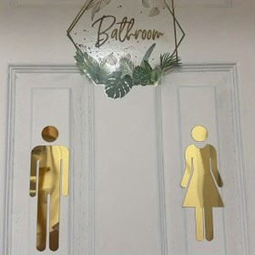Resim Tuvalet Etiketleri 1 çift kendinden yapışkanlı banyo işaretleri - Erkek ve Kadın tuvalet kapı etiketleri, Gümüş Altın tonlu ofis iş dekorasyonu, Noel hediye süslemesi 