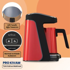 Resim Goldmaster : Goldmaster Prokıvam Kırmızı Geniş Hazne Çelik Cezveli Akıllı Yerleştirmeli Türk Kahve Makinesi GM9900K 