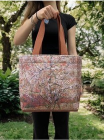 Resim Van Gogh Bahar Dalları Model Kadın Çanta Kahverengi 