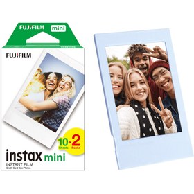 Resim Fujifilm Instax Mini 12 Makine Uyumlu 20'li Film ve Mavi Fotoğraf Çerçevesi 