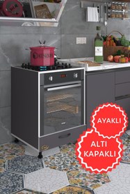 Resim Kenzlife Ankastre Fırın Modülü Kabini Radon Mat Gri Renk Suntalam 85(Y)*60(G)*57(D)ocak Dolabı Kapaklı Ayaklı 