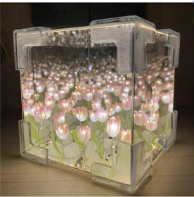 Resim Lemestar Dıy Lale Kutu Ayna Lambası - Gündüz Ayna, Gece Işıklı Dekoratif Işık - 6 Renk Seçeneği İle Ev Dekoru Pembe 