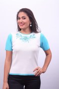 Resim Sude Kadın Ithal Taşlı El Işi Mavi Triko Bluz 2211 