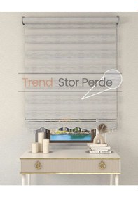 Resim Gri Bambu Boncuklu Zebra Stor Güneşlik Perde Opak Gri 