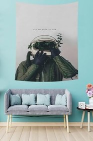 Resim Pelangi All We Have İs Now Yazılı Astronot Leke Tutmaz Kumaş Duvar Örtüsü Duvar Halısı Tapestry PNTR178, 70 x 100 