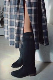 Resim POLKA STORE Daily Düz Tabanlı Tak-Çıkar Kemerli Tokalı Binici Çizme Kadın Ayakkabı Acı Kahverengi 