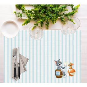 Resim Adawall Home Tom And Jerry Striped Kumaş Amerikan Servis 4'lü Set Beyaz - Mavi 