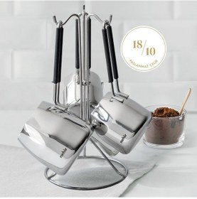 Resim Nehir Modern 4 Parça Standlı Paslanmaz Çelik Cezve Seti 