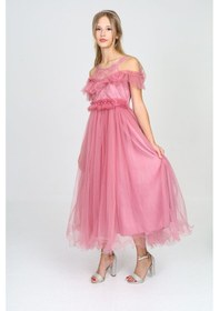 Resim Asortix Kız Çocuk Güpür İşlemeli Astarlı Kolsuz Siyah Abiye Elbise Gül Kurusu 