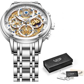 Resim Hanyang Gümüş Beyaz Lıge Erkekler Izle Lüks Iş Paslanmaz Çelik Kuvars Siyah Saatler Erkek Spor Chronograph Erkekler Kol Saati Su Geçirmez Saat Hediye (Yurt Dışından) 