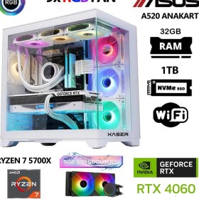Resim Xaser Sword X32 R7-5700X 32 GB 1 TB M.2 NVMe SSD 8 GB RTX4060 Free Dos Masaüstü Oyuncu Bilgisayarı Beyaz 