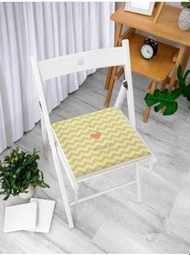 Resim RealHomes Sarı Gri Zikzaklı I Love Animal Desenli Modern Fermuarlı Sandalye Minderi 