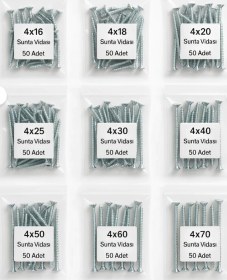 Resim Ağaç Ve Sunta Vidası Seti 450 Vida / 9 Boy 16-70 Mm 4 Çap - 