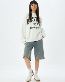 Resim Koton Oversize Sweatshirt Bisiklet Yaka Kolej Baskılı Uzun Kollu Ekru 5wal10170ık Ekru 