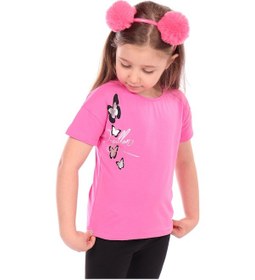 Resim Toontoy Kids Toontoy Kız Bebek Varaklı Kelebek Baskılı Tişört Fuşya 
