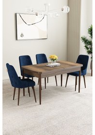 Resim Clara Barok Desen 80x132 Açılabilir Mdf Masa Yemek Odası Takımı,mutfak Takımı 4 Adet Sandalye Lacivert 