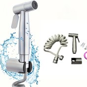 Resim 3 adet Modern Paslanmaz Çelik Bidet Püskürtücü Seti Duvara Montajlı - El Püskürtücüsü, Tutucu ve Esnek Hortum Dahil - Tuvalet Temizliği, Hijyen Bakımı ve Süpürme için İdeal - Pil Gerektirmez, Kolay Kurulum, Kurulum Donanımı ile, Banyo Aksesuarı 