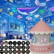 Resim Karousel gece lambası/projeksiyon ışığı, 21 film sahnesi anahtarı, yıldızlı gökyüzü ve galaksi projektörü, 360° dönebilir, festival hediyesi/doğum günü hediyesi/Sevgililer Günü/Noel/Cadılar Bayramı/Paskalya için ideal 