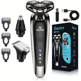 Resim GERTZY Erkekler için 3'ü 1 arada Elektrikli Tıraş Makinesi, USB Şarj Edilebilir Burun Tüyü Kesici ve Berber, 4 Başlı Döner Tasarım, 3 Ayarlanabilir Hız, Pil, Ergonomik Kolu - Babalar Günü, Erkek Arkadaş, Kardeş için İdeal Hediye, Tıraş Aksesuarları, Şık Metalik Bitiş, Dayanıklı İnşaat 
