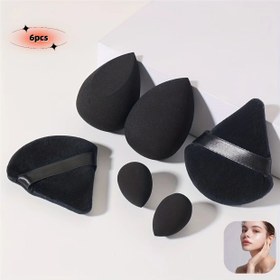 Resim 6 adet Yüz Makyaj Araçları Seti, 2 Büyük Makyaj Süngeri ve 2 Mini Makyaj Süngeri ve 2 Fan Şekilli Puf, Yumuşak Kadife Makyaj Puf Makyaj Araçları 