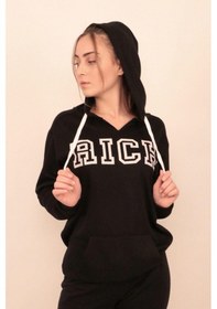 Resim Siyah Kadın Baskılı Kapüşonlu Sweatshirt Çok Renkli 