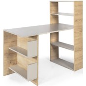 Resim Focus Çalışma Masası, Raflı, Kitaplıklı Safir Meşe 