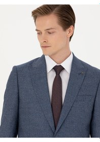 Resim Cacharel Lacivert Slim Fit Mikro Desenli Kırlangıç Yaka Takım Elbise 