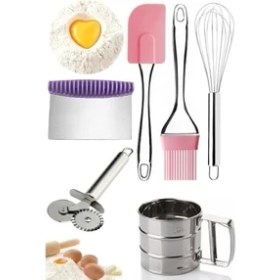 Resim Megaw Un Eleği Pizza Hamur Kesici Rulet Çelik Tel Çırpıcı Lüx Silikon Yağ Yumurta Fırçası Silikon Spatula 