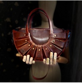 Resim Carıdea El Yapımı Hakiki Deri Bayan Çanta, Clutch, El Omuz Çantası V102 Acı Kahverengi 