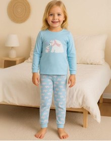 Resim Kız Çocuk Pamuklu Kutup Ayısı Baskılı Pijama Takımı-16020 Turkuaz 