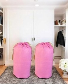 Resim Pembe Büzgülü Hurç 2'Li Set Xlarge 86X62 Cm - Taşınma Çantası -Yorgan Yastık Çamaşır Saklama Torbası 