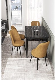Resim Canisa Concept Kor Serisi 70x114 Açılabilir Mutfak Masası Takımı Siyah Mermer Desen Masa 4 Cappucino Sandalye Masa Siyah Mermer Desenli Sandalyeler Cappucıno 