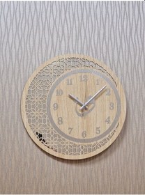 Resim Ahşap Ve Aynalı Vav Motifli Duvar Saati Gümüş 