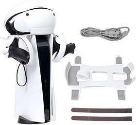 Resim PS VR2 saklama standı, PS VR2 kulaklık ve kumanda tutucu, 2'si 1 arada C tipi şarj kablosu ve tekrar kullanılabilir kablo bağı ile, PS VR2 aksesuarları 