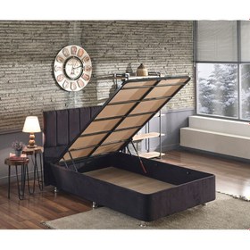 Resim Niron Piano Lite Baza ve Başlık Seti 120x200 cm Tek Kişilik Siyah Metal Profil Baza ve Başlığı Silinebilir Soho Kumaş 