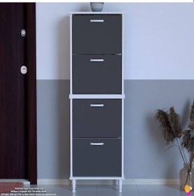 Resim Modilayn Umay' 2 Li Kapı Önü 52x 168 X 26 Cm Lik 4 Düşer Kapak 8 Göz Bölmeli Ayakkabılık Antrasit - Beyaz 