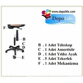 Resim Depolife Yıldız Ayak Mekanizma Amortisör Yönetici Ofis Çalışma Koltuğu Aya 