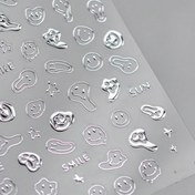 Resim 1 adet 3D Kabartmalı Gülümseyen Yüz Tırnak Çıkartmaları, Y2K Karikatür Tırnak Sanatı Süslemeleri, Kendinden Yapışkanlı Plastik Parıltılı Kaplama, Tek Kullanımlık - DIY Tırnak Sanatı Şans, Tırnak Çıkartmaları 