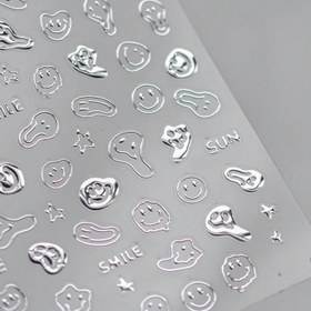 Resim 1 adet 3D Kabartmalı Gülümseyen Yüz Tırnak Çıkartmaları, Y2K Karikatür Tırnak Sanatı Süslemeleri, Kendinden Yapışkanlı Plastik Parıltılı Kaplama, Tek Kullanımlık - DIY Tırnak Sanatı Şans, Tırnak Çıkartmaları 
