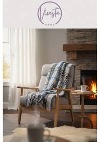 Resim Yumuşacık Scotch Battaniye 150 200 Cm Sıcak, Şık Ve Konforlu Tasarım Mavi - Siyah 