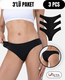 Resim Alya Underwear Kadın Brazilian Külot 3 Adet Beyaz Siyah 