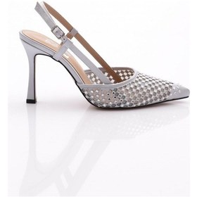 Resim Dgn 6704 Kadin Arkadan Bağli Topuklu Abiye Ayakkabi 6704-424-R8358 Gümüş 