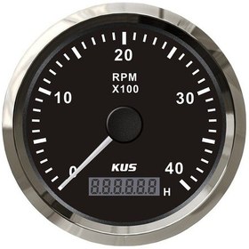 Resim KUS Devir Göstergesi 4000 RPM Siyah 12/24V 85 MM 