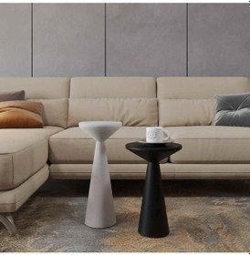 Resim Siyah - Beyaz Renk Doğal Masif Ahşap Yan Sehpa 2 Li Set Beyaz 