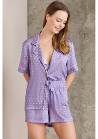 Resim Pierre Cardin 1225 Kadın Empirme Saten 3'lü Şort Takım-violet Viola 