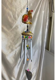 Resim Deprem Çanı Zili Rüzgar Çanı Ahşap Ejderah Yılında Koruyucu Horoz Figürlü 6 Metal Borulu 