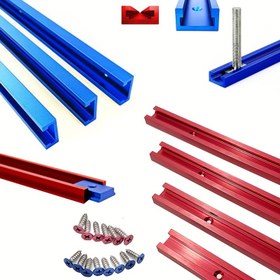 Resim Ağaç İşleme için Alüminyum T-Şekilli İz - (19x9.5mm, 30x12.7mm) Evrensel Çift Kesim Tasarımı, 300mm, 400mm, 500mm Uzunluklar ile Önceden Delinmiş Delikler ve Kırmızı/Mavi Vidası - Ağır Hizmet Basınç ve Router Masa Aksesuarları, Ağaç İşleme Araçları, Hassas Kesim Aracı, Sağlam Yapı 