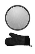 Resim Kitchen Design Lab Orta Boy 32 CM Delikli Pizza Tepsisi Ve Siyah Silikon Yanmaz Fırın Eldiveni 