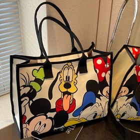 Resim DISNEY Mickey ve Donald Duck Baskılı Kanvas Çanta - Fermuarlı Büyük Kapasiteli Günlük Omuz Çantası, Alışveriş ve Geziler için Dayanıklı Kadın Moda El Çantası, Disney Çanta 